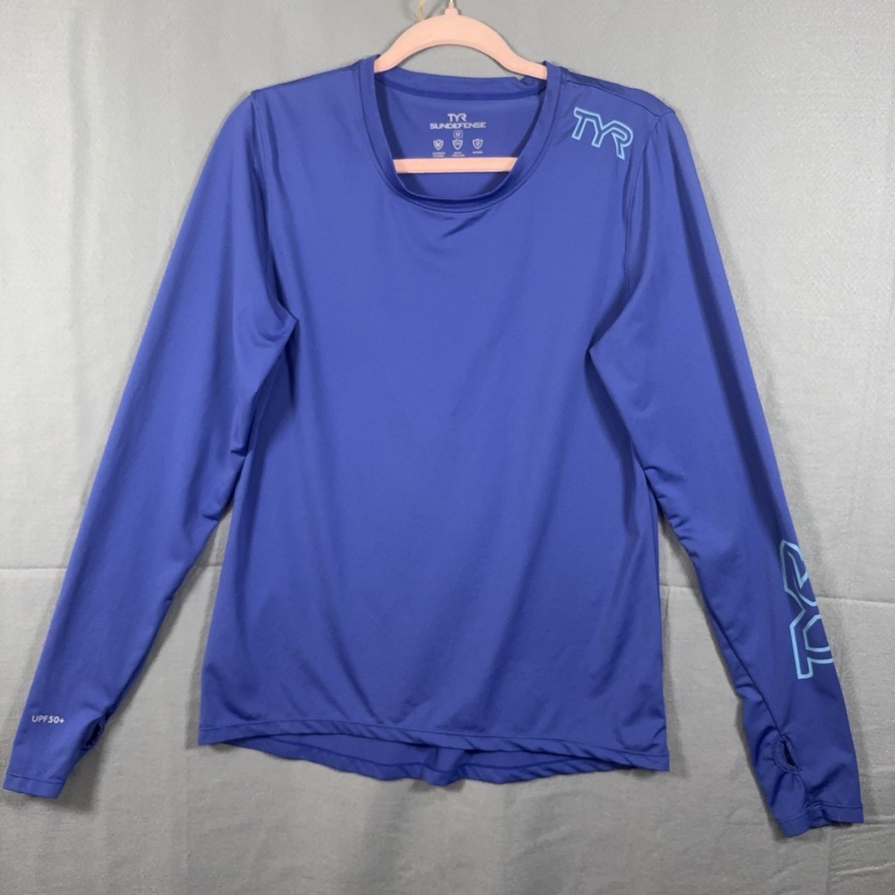 TYR SunDefense Shirt‎ Mens Sz M Blue Long Sleeve UPF 50+ Quick Dry Lightweight